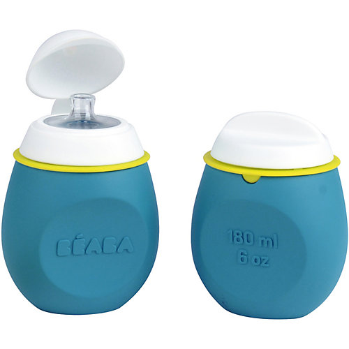 Контейнер и поильник из силикона Beaba Set Babysqueez&portion, голубой от BÉABA