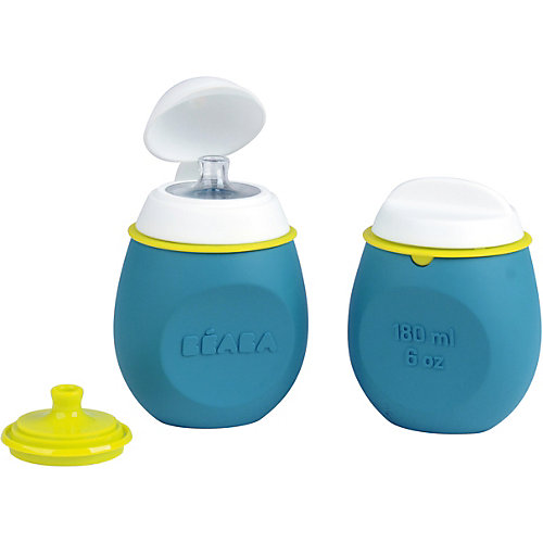Контейнер и поильник из силикона Beaba Set Babysqueez&portion, голубой от BÉABA