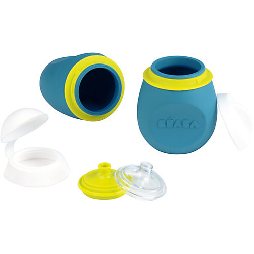 Контейнер и поильник из силикона Beaba Set Babysqueez&portion, голубой от BÉABA