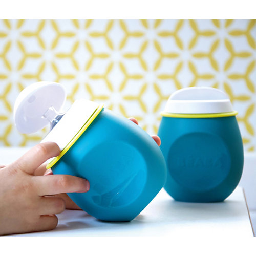Контейнер и поильник из силикона Beaba Set Babysqueez&portion, голубой от BÉABA