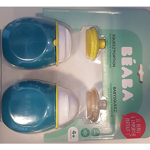 Контейнер и поильник из силикона Beaba Set Babysqueez&portion, голубой от BÉABA