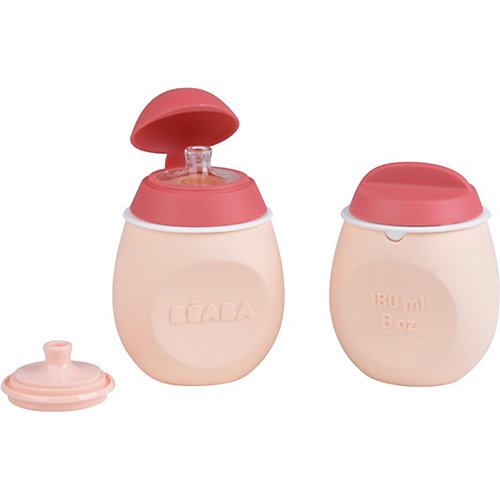 Контейнер и поильник из силикона Beaba Set Babysqueez&portion, розовый от BÉABA