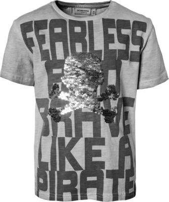 T-Shirt mit Wendepailletten , Pirat grau Gr. 116/122 Jungen Kinder