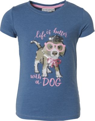 T-Shirt mit Pailletten und Glitzer , Hund blau Gr. 116/122 M�dchen Kinder