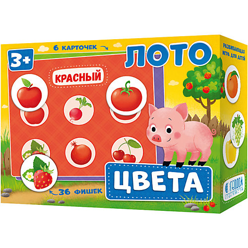 Лото. Цвета. 6 карточек 36 фишек. ГеоДом