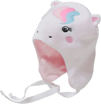 Baby M�tze zum Binden, Einhorn wei� Gr. 40-42 M�dchen Baby
