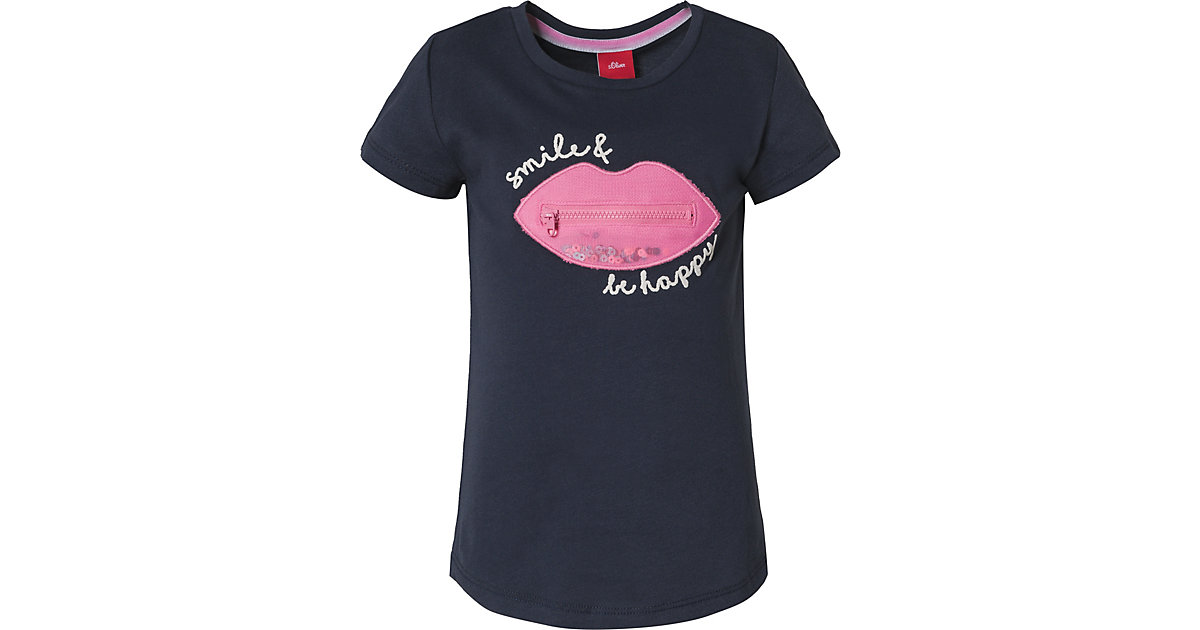 T-Shirt mit Kussmund und Reisverschluss dunkelblau Gr. 104/110 Mädchen Kleinkinder