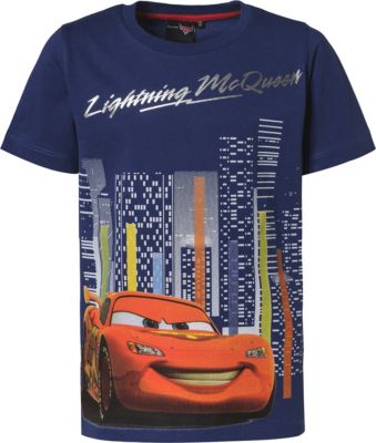 Disney Cars T-Shirt mit Schrift in Metallic-Optik dunkelblau Gr. 116/122 Jungen Kinder