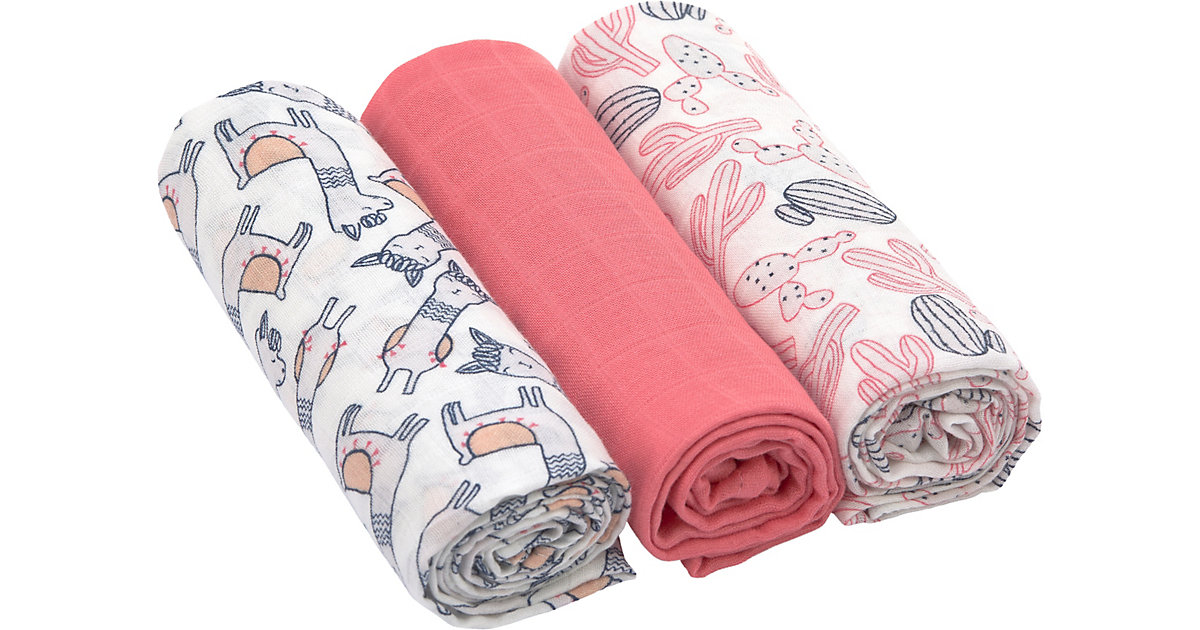 LÄSSIG · Mulltücher Heavenly Soft L, 3er Set, 85x85 cm, Glama Lama, coral LÄSSIG · Mulltücher Heavenly Soft L, 3er Set, 85x85 cm, Glama Lama, coral