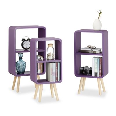3-tlg. Standregal Retro mit 2 Fchern lila