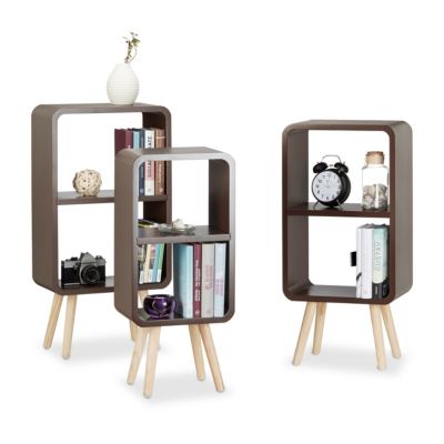 3-tlg. Standregal Retro mit 2 Fchern braun