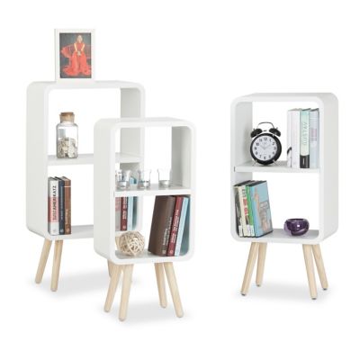 3-tlg. Standregal Retro mit 2 Fchern wei