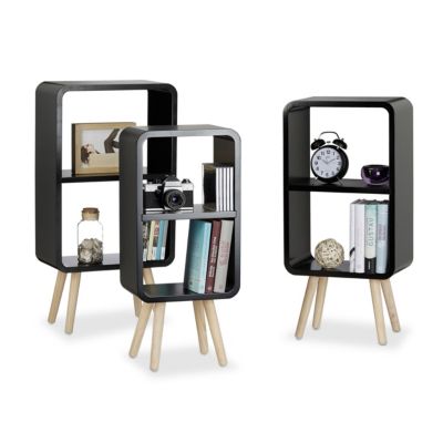 3-tlg. Standregal Retro mit 2 Fchern schwarz