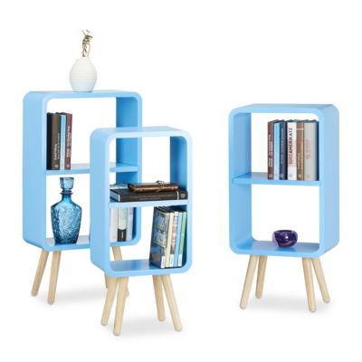 3-tlg. Standregal Retro mit 2 Fchern blau