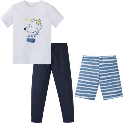 Set Schlafanzug aus kurzer + langer Hose + T-Shirt blau/wei Gr. 92 Jungen Kleinkinder