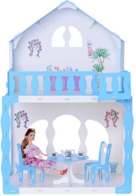 Кукольный домик R&C "Марина" с мебелью, бело-голубой