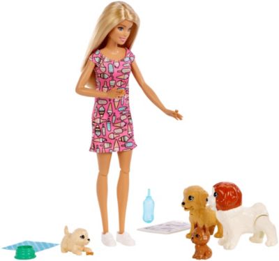 Barbie Hundesitterin Puppe (blond) mit Welpen, Anziehpuppe