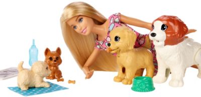 Barbie Hundesitterin Puppe (blond) mit Welpen, Anziehpuppe, Barbie Hund