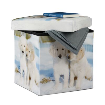 3 in 1 Sitzhocker mit Aufbewahrungsbox ��Hunde�� wei�