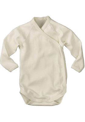 Langarm-Wickelbody, Organic Wool wei Gr. 62/68