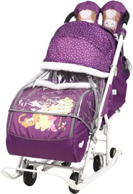 Санки-коляска Ника детям Disney Baby 2 Медвежонок Винни и его друзья баклажановый