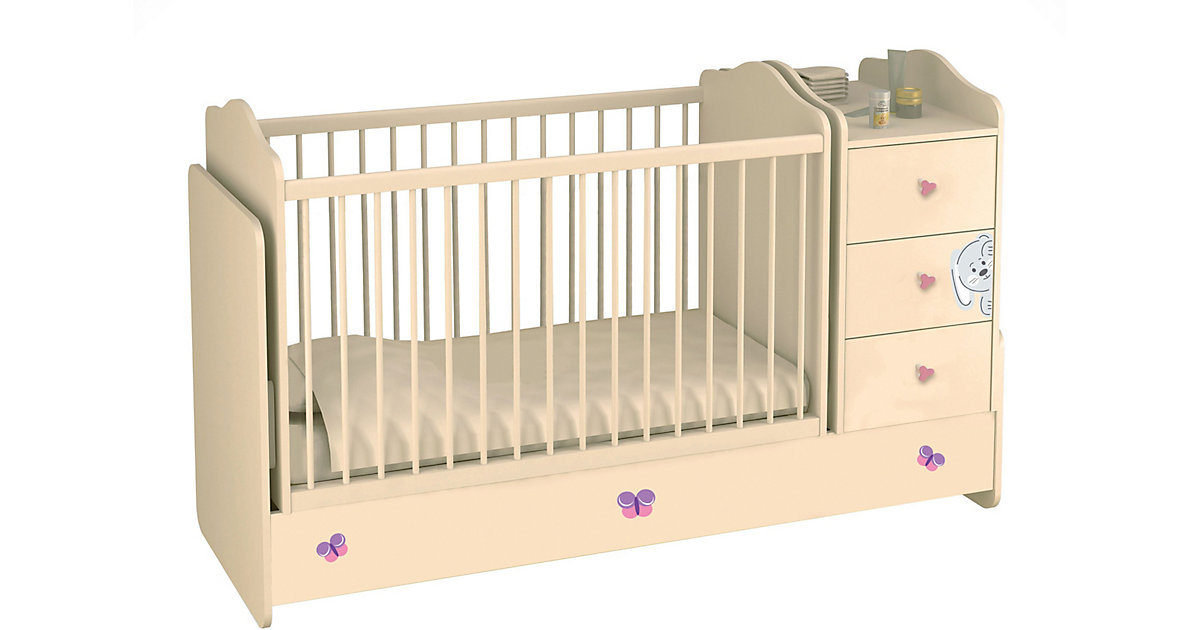 Kombi-Kinderbett mit Kommode ´´Bunny´´, beige-rosa, 1428.44 beige/rosa