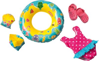 ++Badeanzug mit Schläppchen für Puppen Baby 35-45cm Sommer & Sonne Heless 