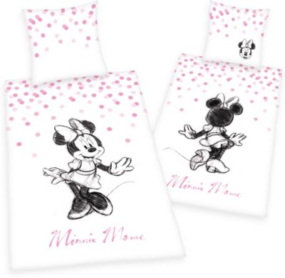 Wende-Kinderbettwäsche Disney´s Minnie Mouse, Renforcé, weiß/rosa, 135 x 200 cm rosa/weiß