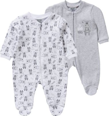 Baby Doppelpack Schlafanzüge weiß/grau Gr. 62/68