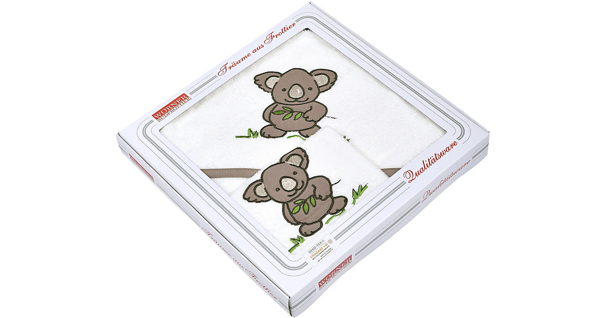 Wörner · Set Kapuzen-Badetuch 80 x 80 cm & Waschhandschuh 15 x 21 cm, Koala, weiß Wörner · Set Kapuzen-Badetuch 80 x 80 cm & Waschhandschuh 15 x 21 cm, Koala, weiß