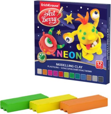 Классический пластилин Erich Krause ArtBerry с алоэ вера, Neon 12 цветов, 180 г