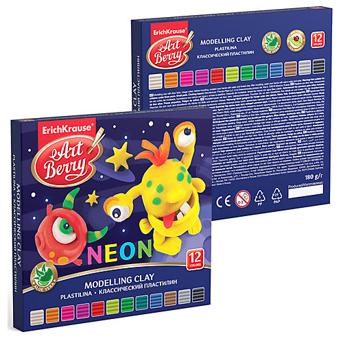 Классический пластилин Erich Krause ArtBerry с алоэ вера, Neon 12 цветов, 180 г от Erich Krause