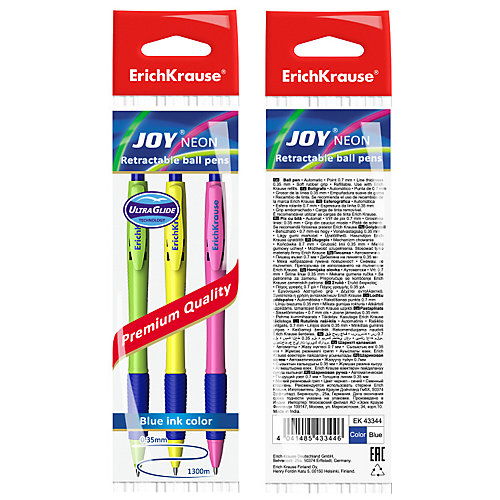 Набор шариковых ручек Erich Krause Joy Neon Ultra Glide Technology, синий, 3 шт от Erich Krause