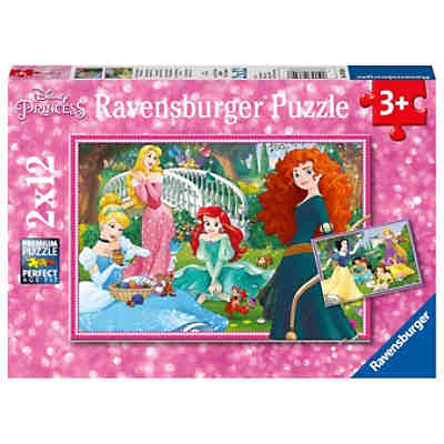 2er Set Puzzle, je 12 Teile, 26x18 cm, In der Welt der Disney Prinzessinnen