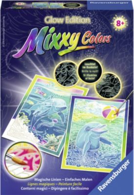 2er-Set Malset Mixxy Colors Glow, 15x21 cm, mit Leuchtfarbe, Delfine