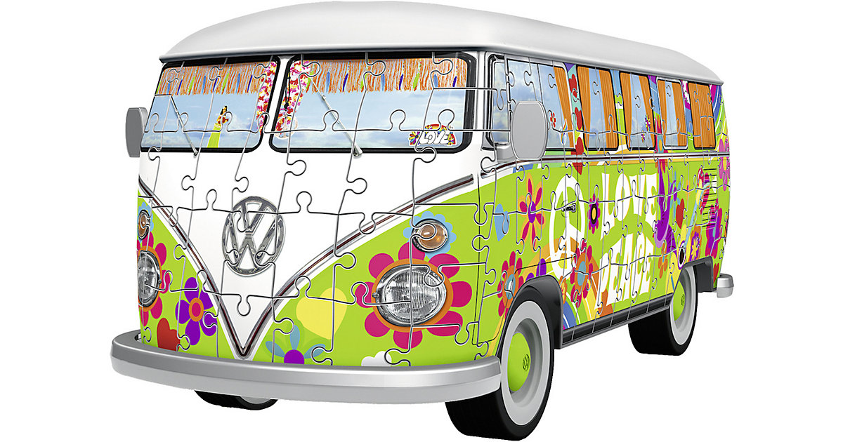 3D-Puzzle VW Bus T1, 30x14x15 cm, 162 Teile, Hippie Style