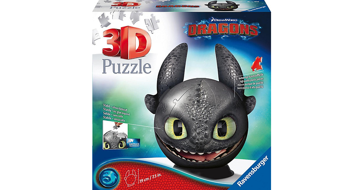 puzzleball® Ø13 cm, 72 Teile , mit Ohren, Dragons 3 Ohnezahn