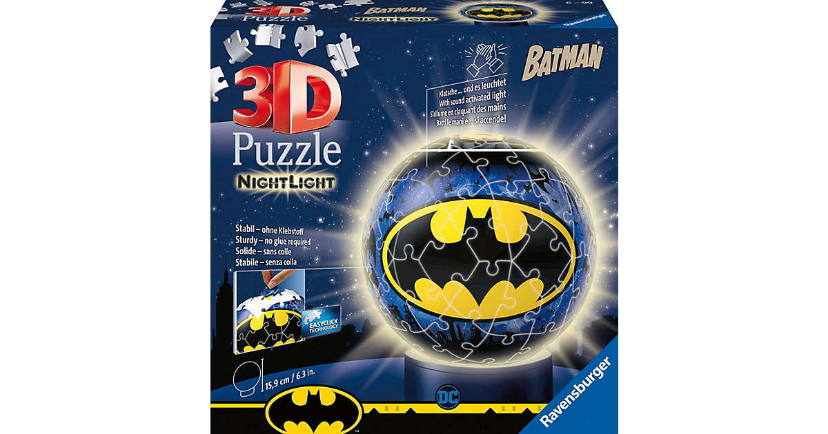 2in1 Nachtlich & puzzleball® Ø13 cm, 72 Teile , Batman