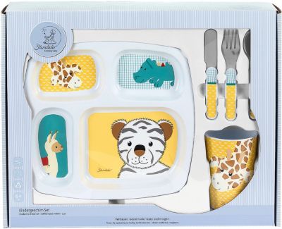 Geschirr-Set Kuschelzoo, Giraffe Greta, Krokodil Konrad, Lama Lotte, Tiger Tapsi und Elefant, 3-tlg. gelb