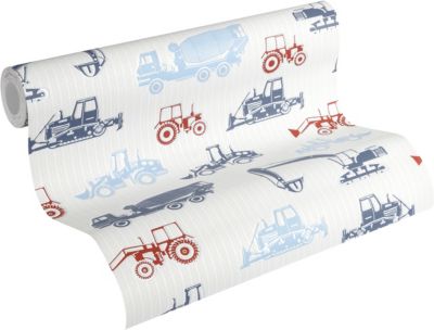 Vliestapete Esprit Kids 5, Baustelle, blau/rot, 10,05 m x 53 cm