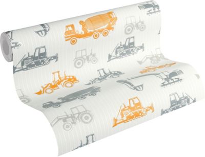 Vliestapete Esprit Kids 5, Baustelle, orange/grau, 10,05 m x 53 cm