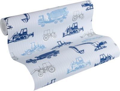 Vliestapete Esprit Kids 5, Baustelle, blau, 10,05 m x 53 cm