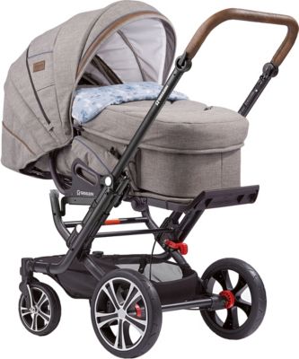 Kombi Kinderwagen F6 Air+ inkl. C2 Komptakt-Tragetasche, Gestell schwarz/tabak, stein meliert / Lama grau