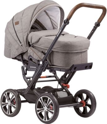 Kombi Kinderwagen F10 Air+ inkl. C2 Komptakt-Tragetasche, Gestell schwarz/tabak, stein meliert / Tupfen grau
