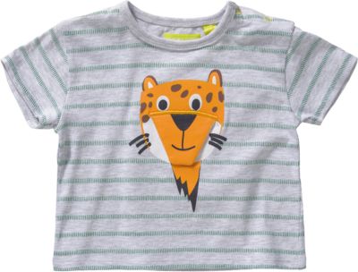 Baby T-Shirt mit Applikation zum aufklappen hellgrau Gr. 68 Jungen Baby
