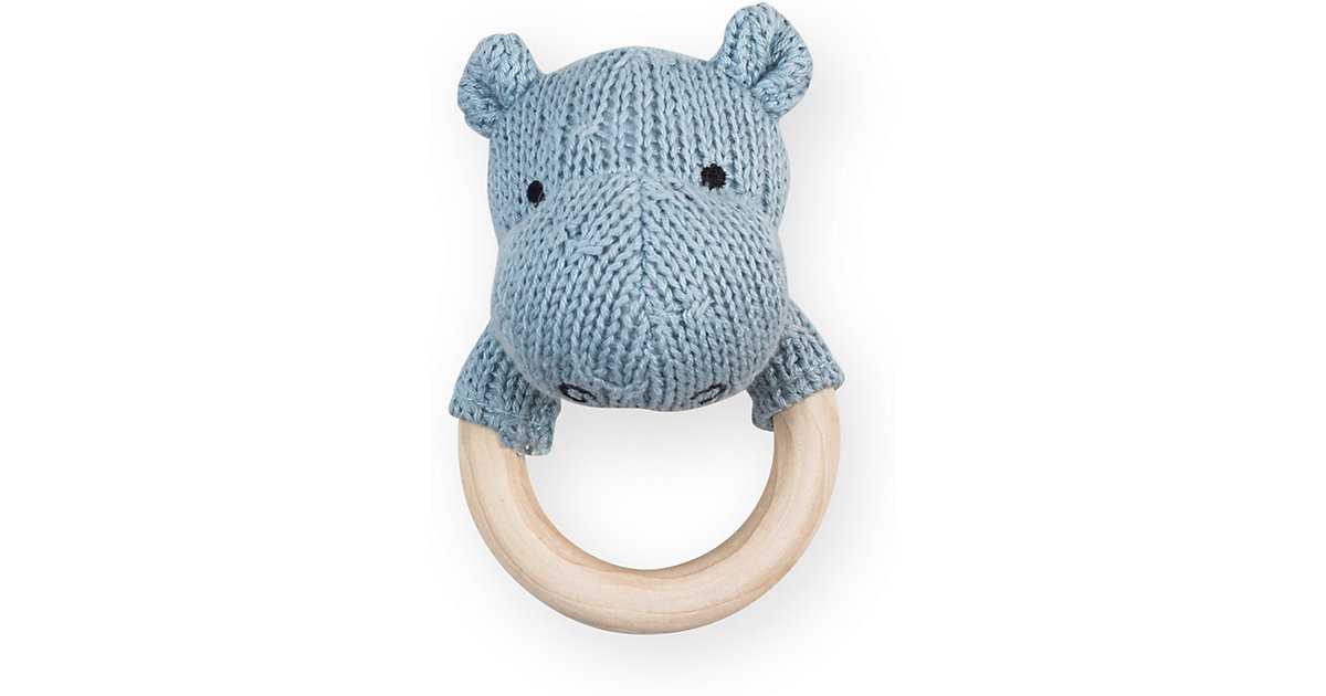 Jollein · Beißring Hippo, Strick, blau, 7 cm Jollein · Beißring Hippo, Strick, blau, 7 cm