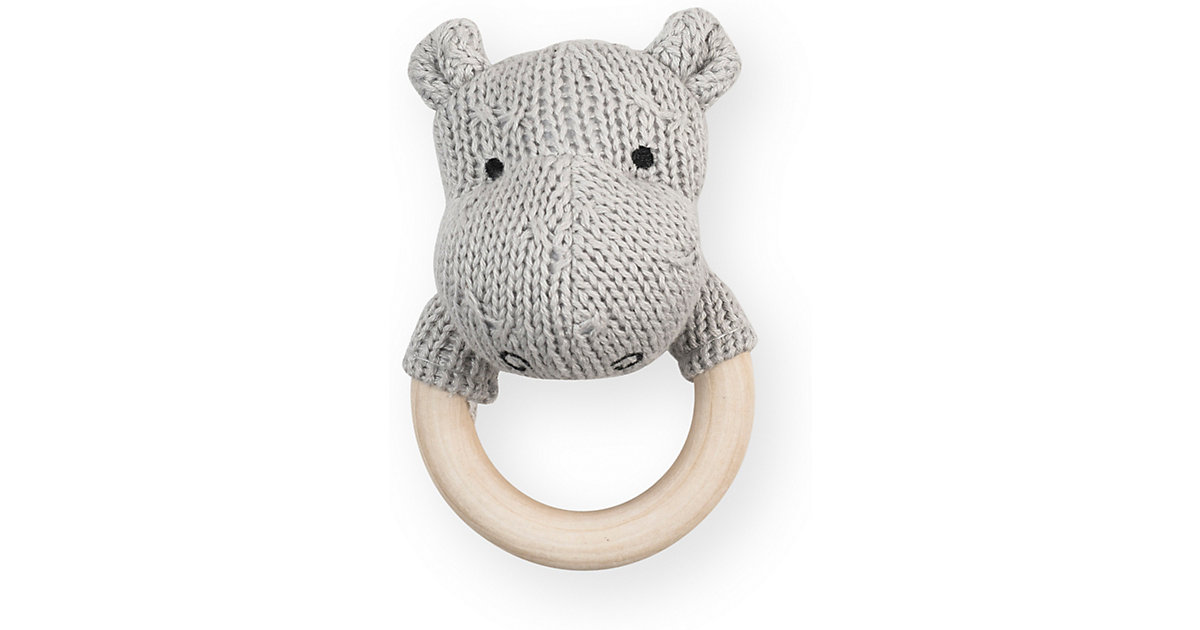 Jollein · Beißring Hippo, Strick, hellgrau, 7 cm Jollein · Beißring Hippo, Strick, hellgrau, 7 cm