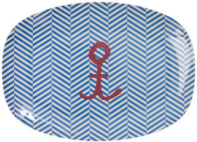 Melamin-Teller Sailor Stripe and Anchor, 23 x 16,5 cm blau