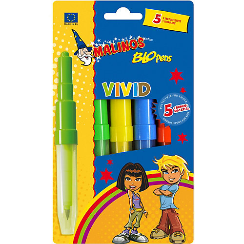 Фломастер-аэрограф Malinos "Blopens Vivid", 5 шт., 1 трафарет от Malinos