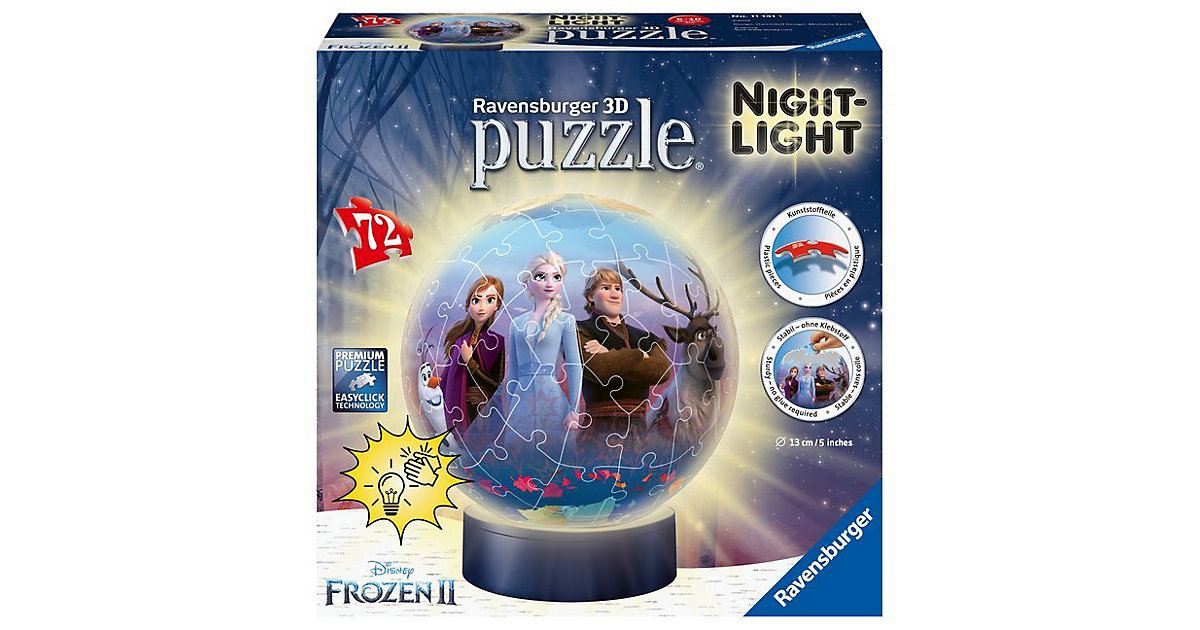 2in1 Nachtlicht & puzzleball® Ø13 cm, 72 Teile, Die Eiskönigin